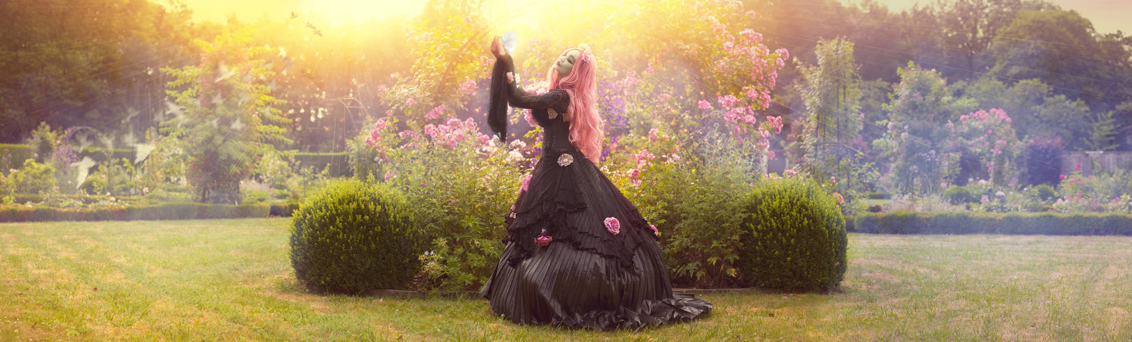 Gothic princess within flowers