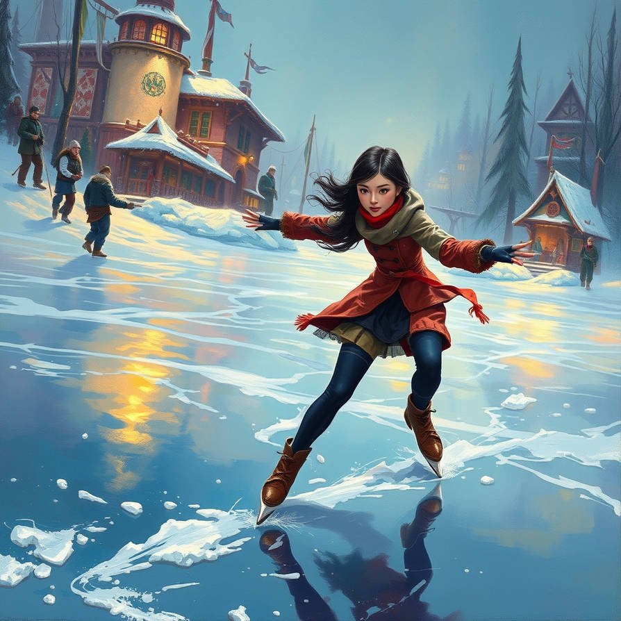 Asian girl skating on ice