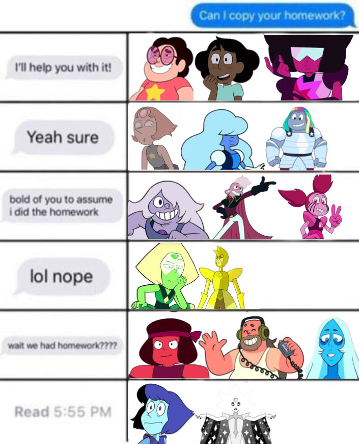 ''Can I copy your homework'' Steven Universe meme by BLA5T3R on DeviantArt
