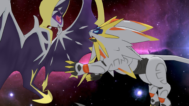 lunala and solgaleo (pokemon) drawn by mugita_konomi