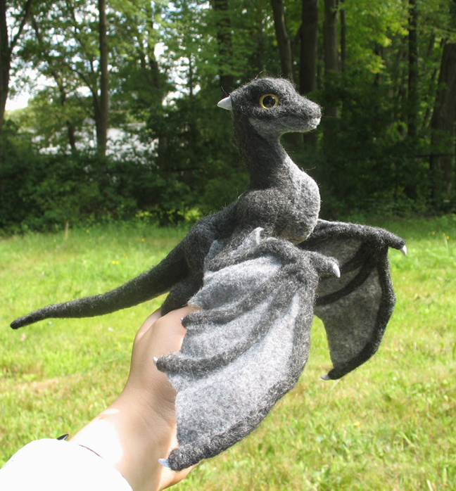 Needle Felted Black Wyvern