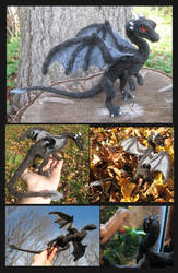 Needle felted Black Dragon