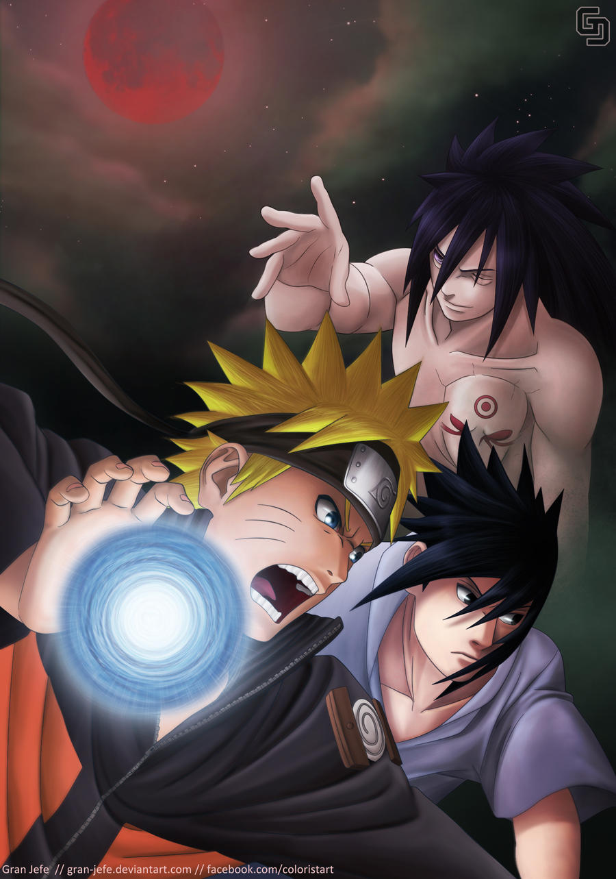Naruto e Sasuke vs Madara desenho by w35l3y on DeviantArt