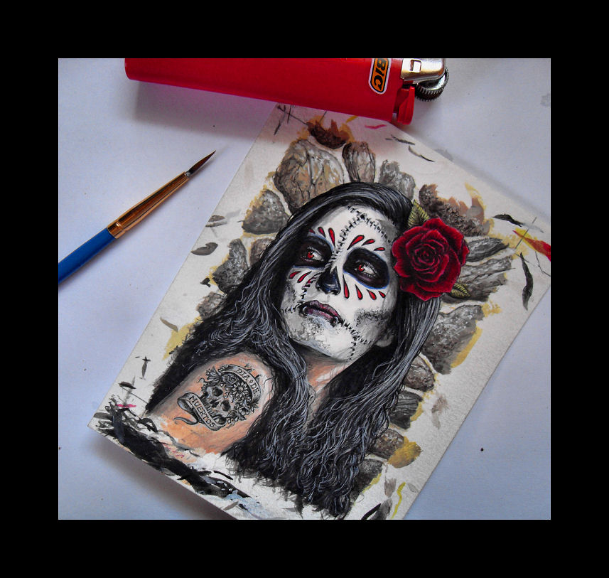 This morning's painting: Day Of The Dead girl card