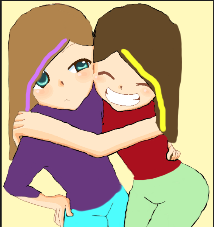 two girls hugging