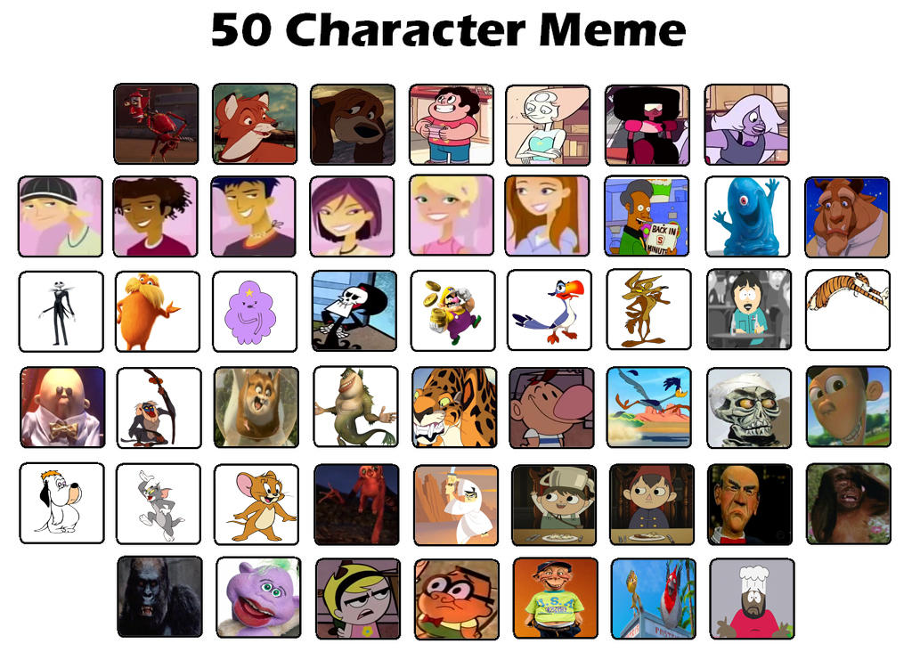 Memes characters. 50 Character list. 100 Character meme шаблон. Favorite characters meme. 50 Character meme.