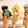 Sonia, Gwen and Tabitha in bikinis