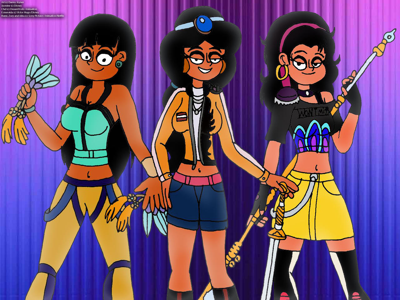 Chel Rdj1995 Deviantart Esmeralda, Jasmine and Chel as the Huntrix by RDJ1995 on DeviantArt