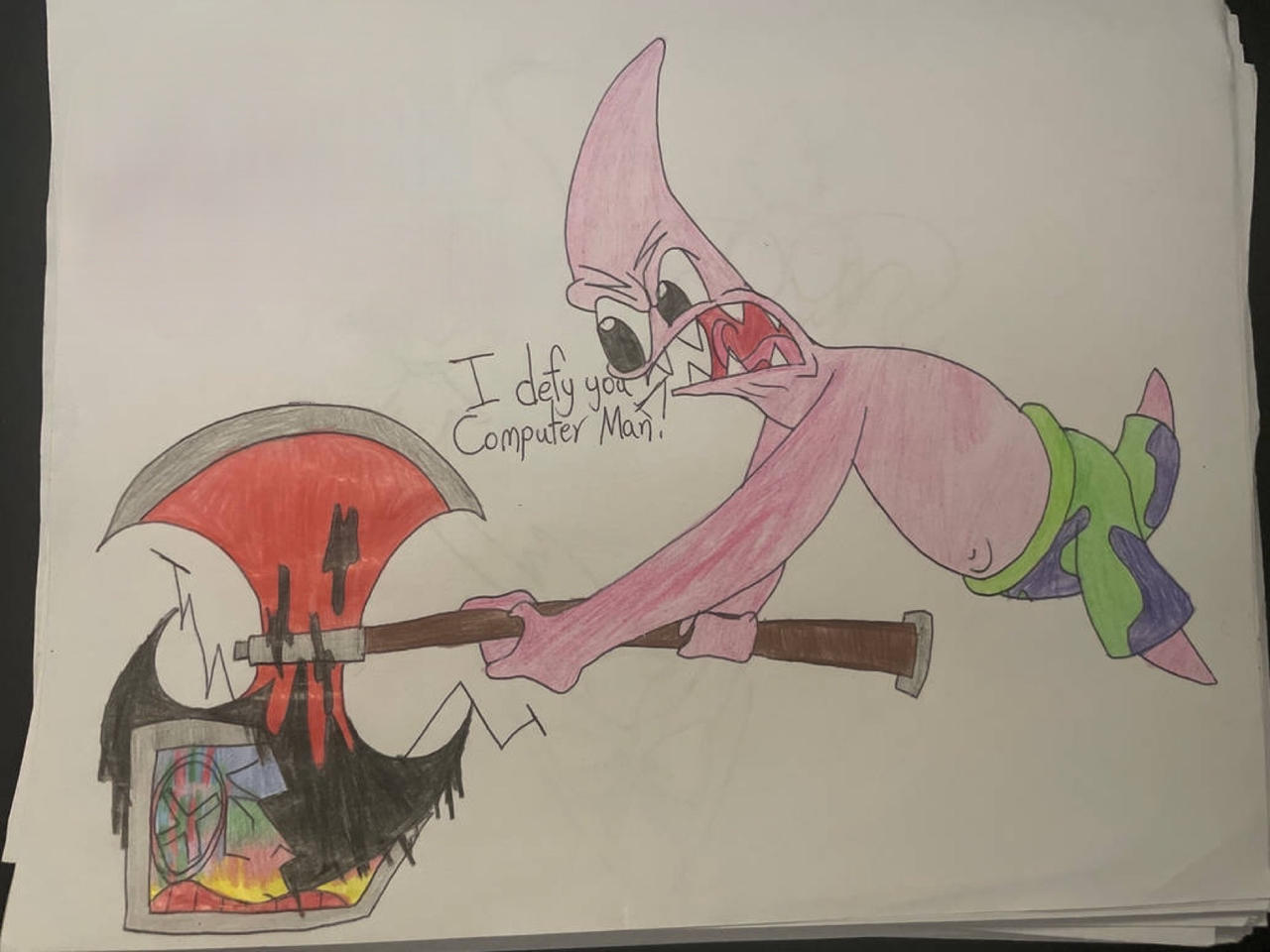 Patrick Throwing Computer Patrick smashes a Computer with a Axe by DarksonicROR15810 on DeviantArt