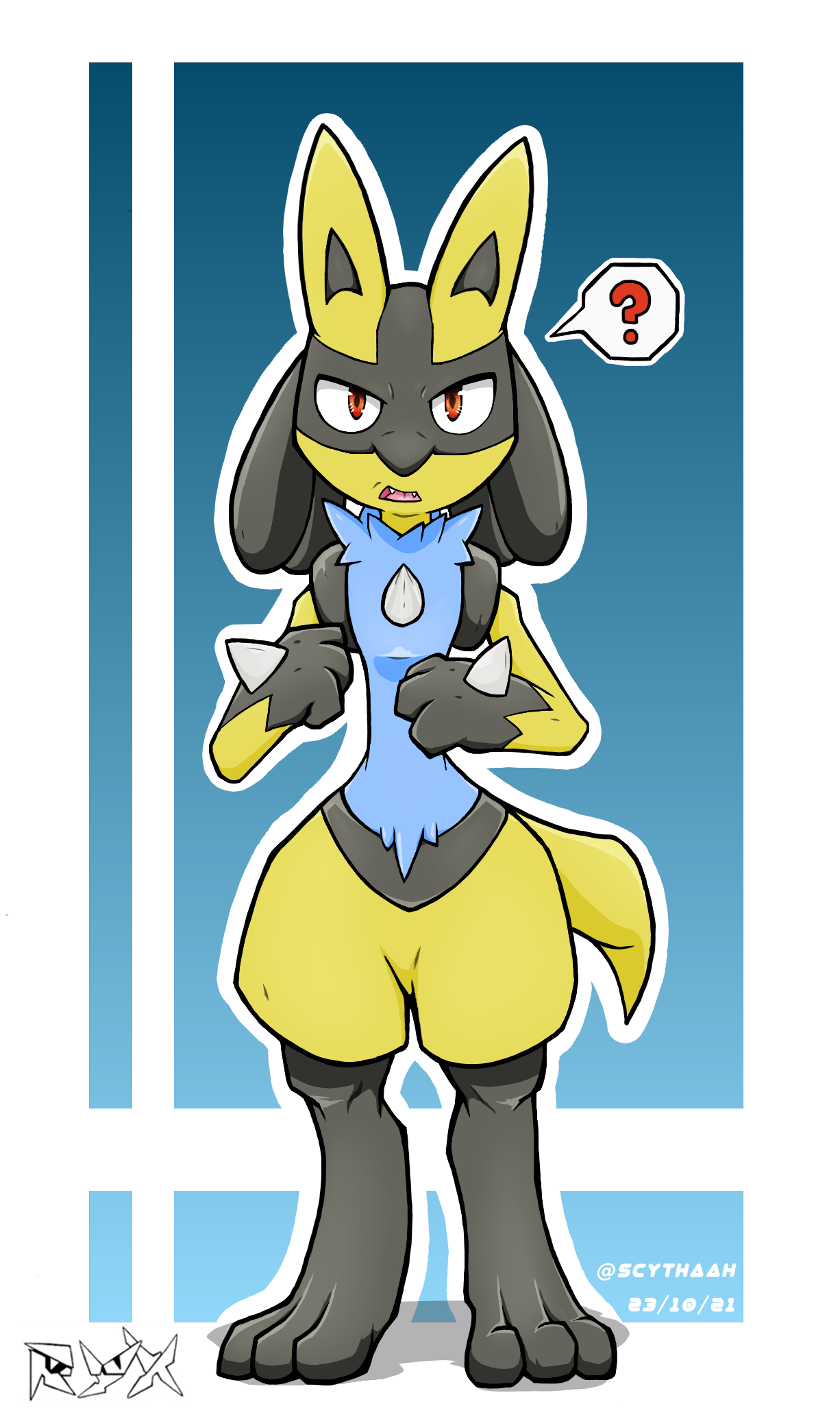 Here is my new shiny lucario(I made it red as well as cyan because why not,  it's better than a pink shiny lucario) - Imgflip