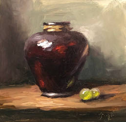 Vase and grapes