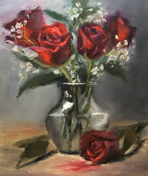 Red Roses in Vase