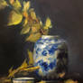 Ginger jars with yellow leaves 