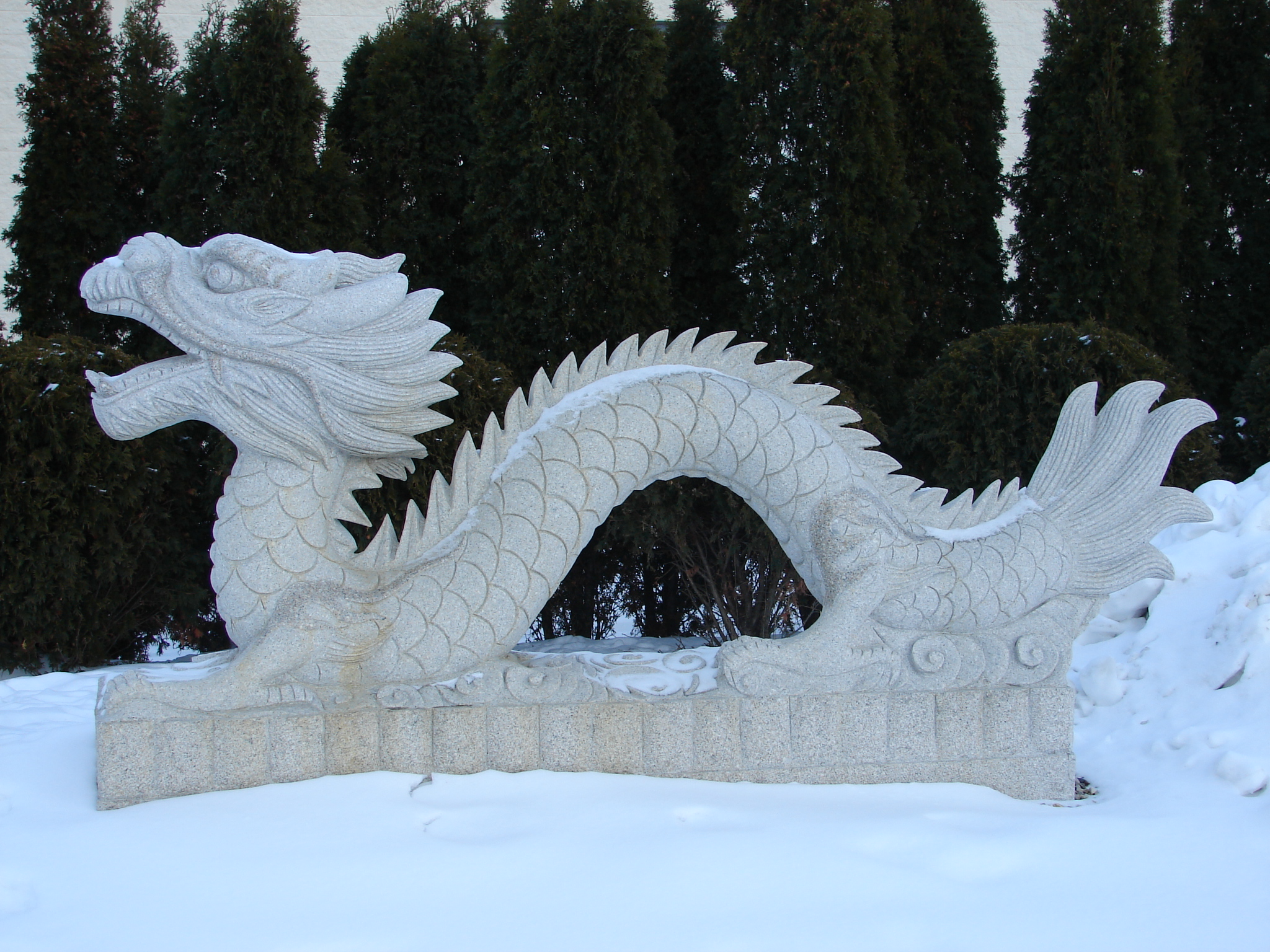 Oriental Dragon Statue in Snow