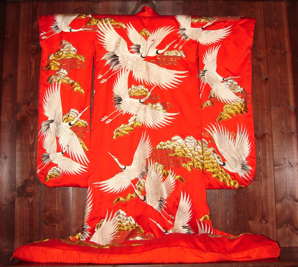 Red Kimono with White Cranes