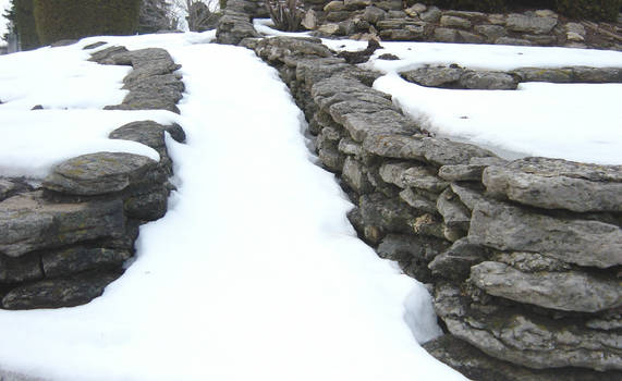 Stone Path Uphill in Snow