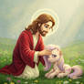 Jesus healing a sick and injured pony