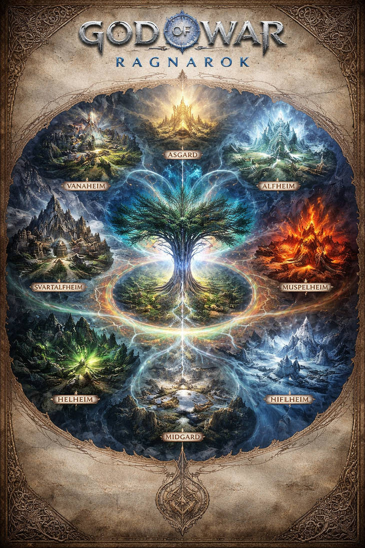 All 9 Realms Rune God of war Ragnarok map of the nine realms by angel80616 on DeviantArt