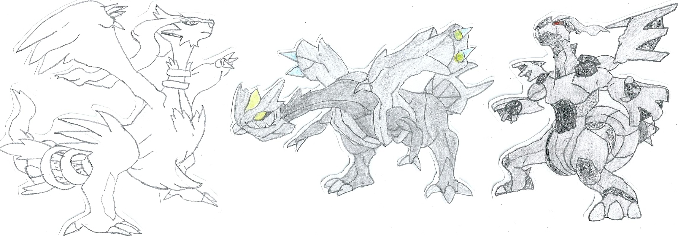 reshiram, zekrom, and kyurem (pokemon and 1 more) drawn by amurous