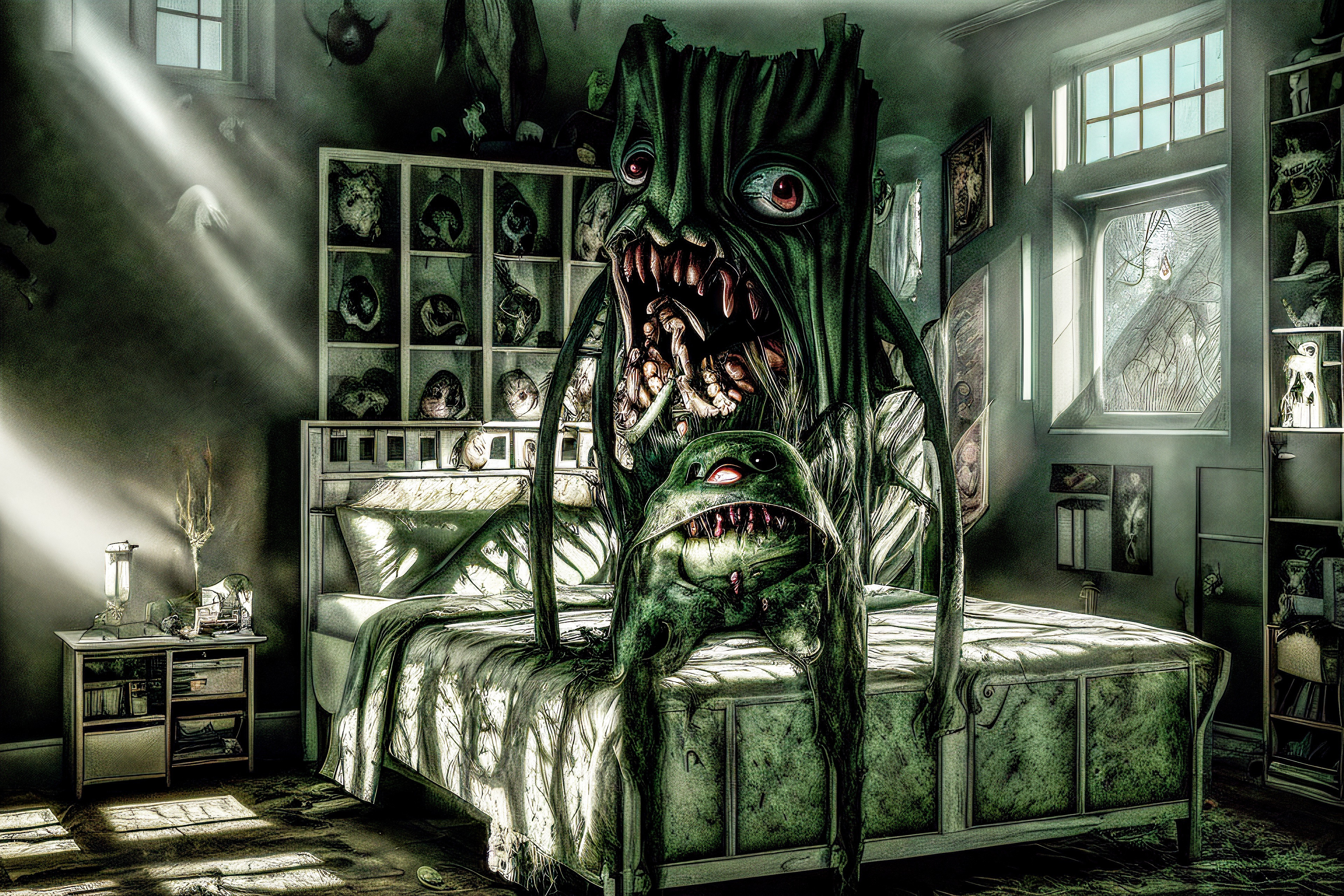 Premium AI Image  Scary monster in a room in house at night in nightmare  Generative AI illustration