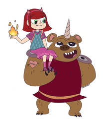 Annie and Tibbers as Star and Bearicorn