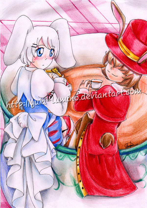 White bunny and March hare by Yuki-Lumino