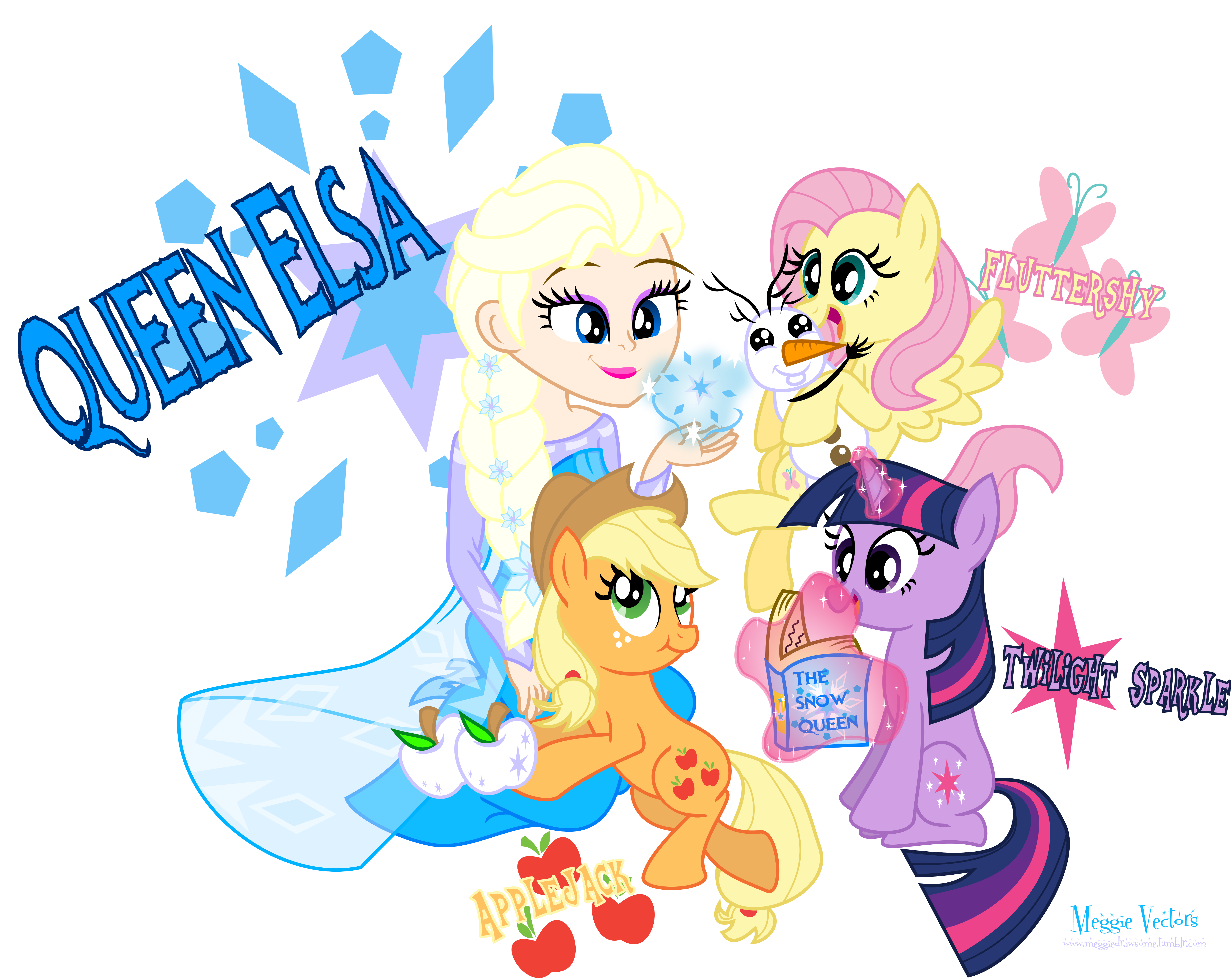 Elsa meets Twilight , Fluttershy and Applejack