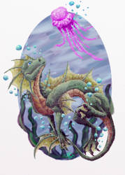 Sea Dragon and Jellyfish - Alternate