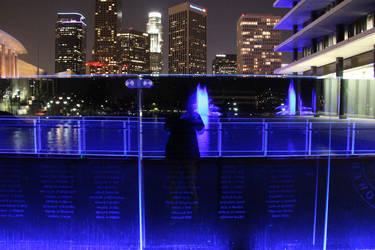 reflections of water in downtown la