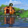 Free stock background: Pumpkin House near stream