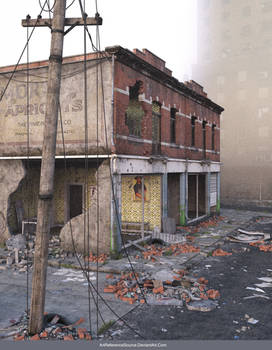 Free Stock JPG:  Destroyed buildings in fog