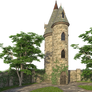 Free Stock PNG: Medieval Tower and Garden