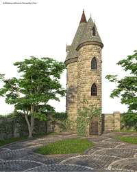 Free Stock PNG: Medieval Tower and Garden