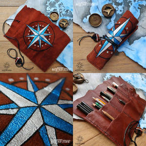 Blue Compass - leather pencil roll by Wicked-Darkling Blue Compass - leather pencil roll by Wicked-Darkling
