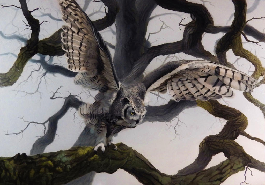 Great Horned Wood Owl by Cookiee1991 Great Horned Wood Owl by Cookiee1991