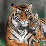 Colored Pencil Drawing: Tigress with Tiger Cub