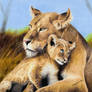 Colored pencil drawing: Lioness and Lion Cub