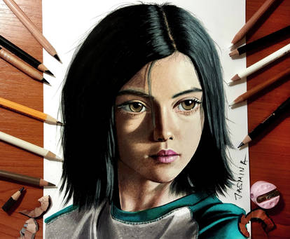 Colored pencil drawing: Alita the Battle Angel