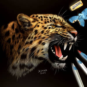 Inverted Colored Pencil Drawing: a Hissing Leopard