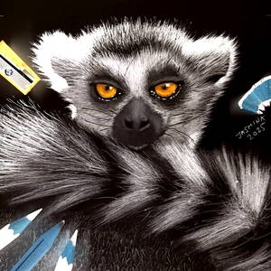 Inverte Graphote Pencil Drawing of a Lemur
