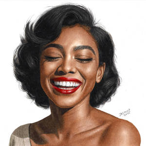 Colored Pencil Drawing Portrait of a Laughing Girl