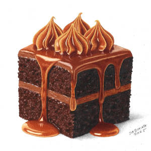 Colored Pencil Drawig: Chocolate-Caramel Cake