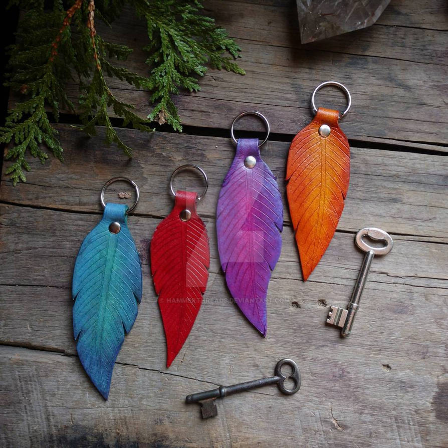 Leather Feather Keychains by Hammerthreads on DeviantArt