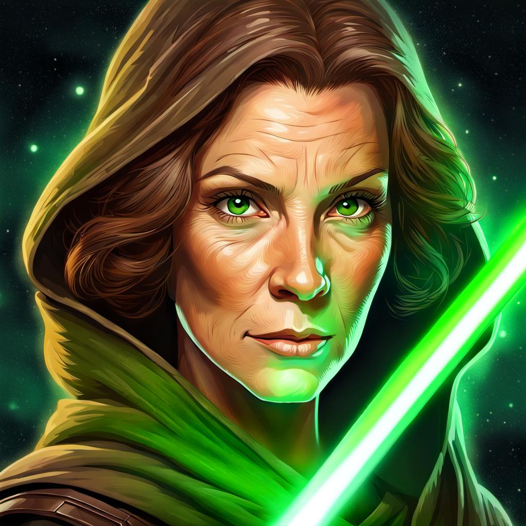 Woman 55 Years Old Star Wars Jedi With Green Ligh by loupiosauvage