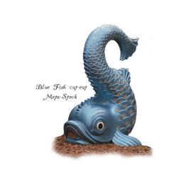 Blue Stone Fish Statue PNG