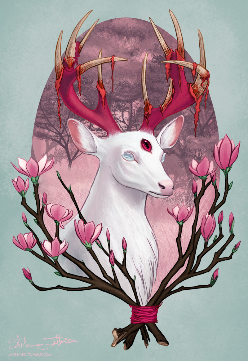 White Stag with Magnolias