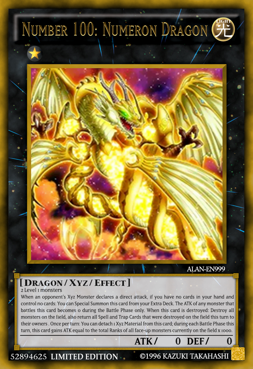 yugioh card number 100 100: Numeron Dragon RA01-EN039 Genesis TCG this card gains ATK equal to the combined Ranks of all Xyz Monsters currently on the field x 1000 Number 100: Numeron Dragon carta