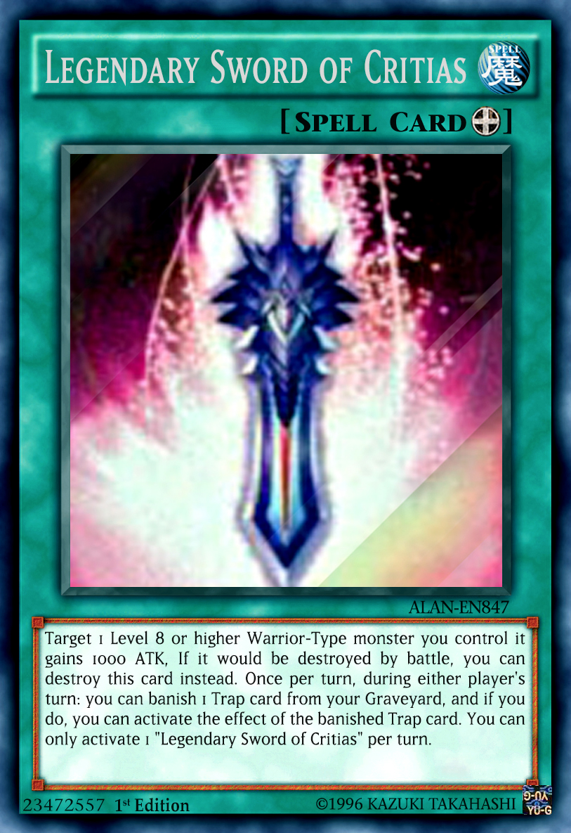 critias yugioh card The Fang of Common (This card is also always treated as Legendary Dragon Critias.) Send 1 Trap from your hand or field to the GY Legendary Knight - Critias by