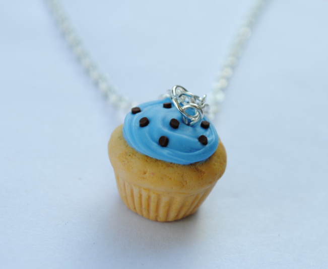 Vanilla Cupcake with Blue Frosting Necklace