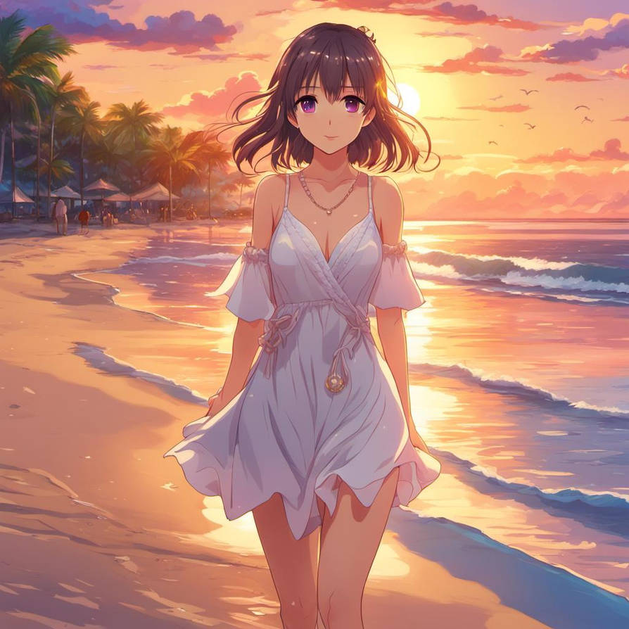 A girl walking on a beach